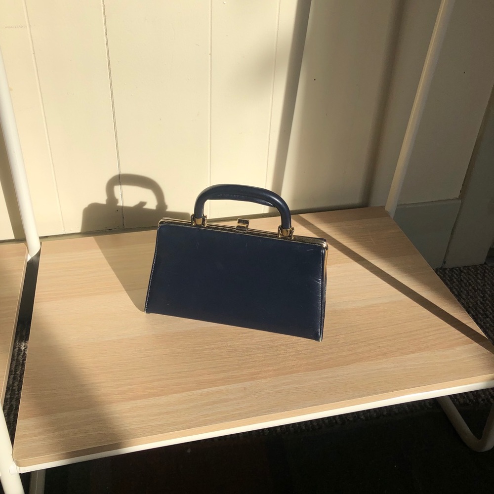 Vintage Navy Blue Brief Case Purse